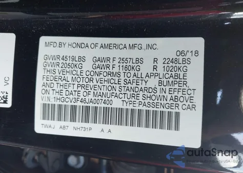 2018 Honda Accord Hybrid Ex из США, поврежденный, VIN 1HGCV3F46JA007400